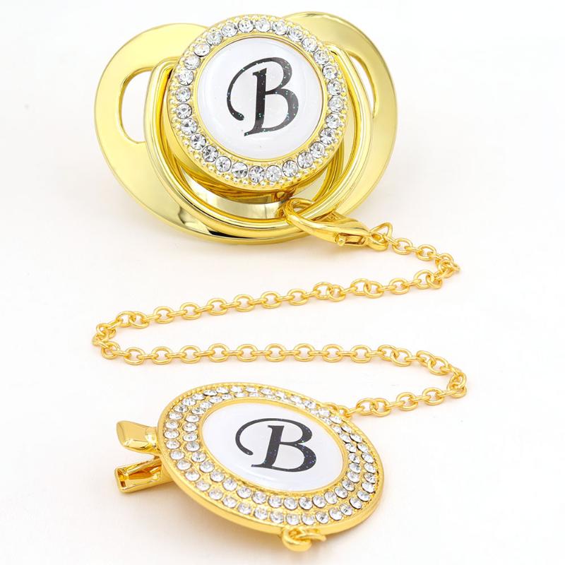 Pacifiers# Luxury Pacifiers 24 Initial Letter Gold Baby Pacifier With Chain Clip Born BPA Free Bling Dummy Soother Chupete 0-24 Months
Pacifiers# Luxury Pacifiers 24 Initial Letter Gold Baby Pacifier With Chain Clip Born BPA Free Bling Dummy Soother Chupete 0-24 Months