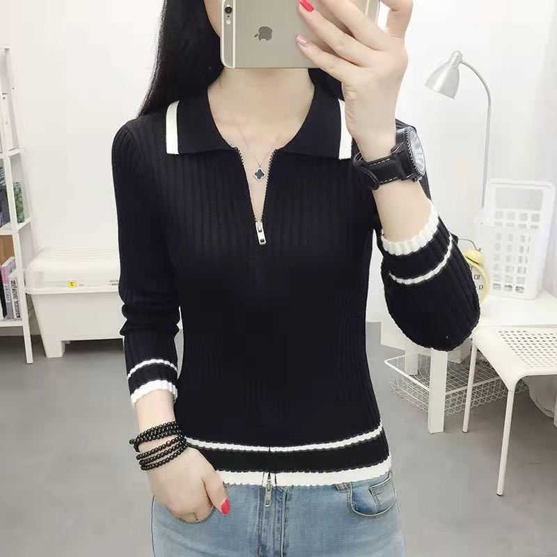 Spring Autumn Cardigan For Women Korean Fashion Turn-Down Collar Long Sleeve Sweater Oversize Zippers Top Female Soft Knitwear 210918