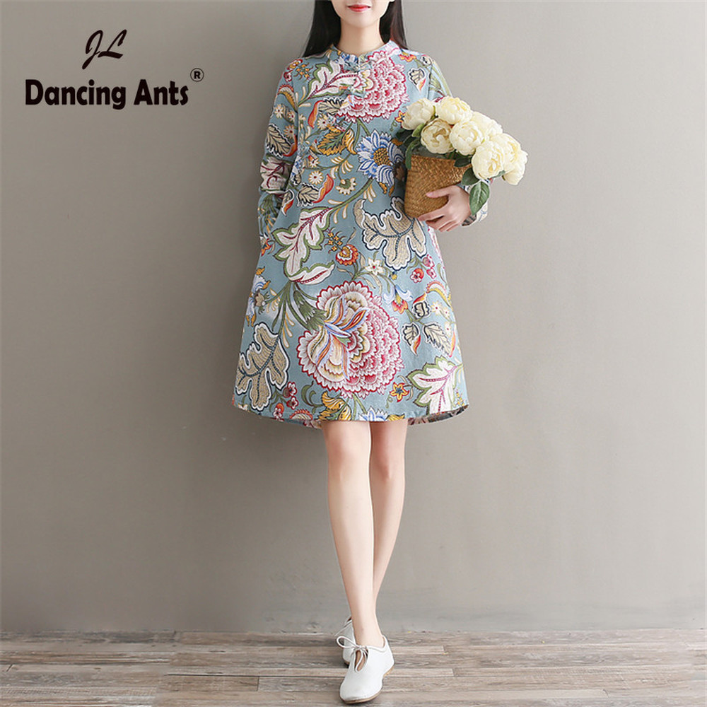 Woman Dress A-line Loose Dress Vintage Chinese Style Flower Printed Dresses Long Sleeve Mandarin Collar Button Vestidos, C short sleeve
Woman Dress A-line Loose Dress Vintage Chinese Style Flower Printed Dresses Long Sleeve Mandarin Collar Button Vestidos, C short sleeve