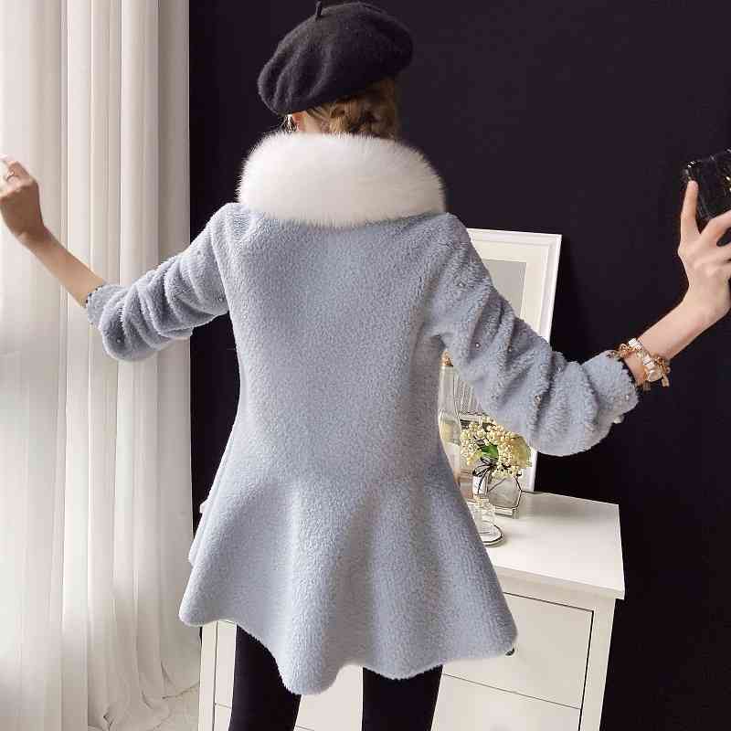 Dabuwawa Elegant Solid Double Breasted Women Wool Fur Coat Collar Soft Winter Warm Bow Skirt Long Jacket Ladies DT1DFR019 210520