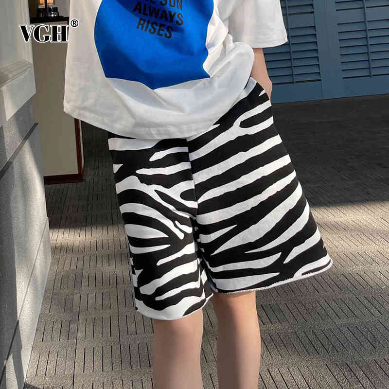 VGH Casual Loose Striped Trousers For Women High Elastic High Waist Knee Length Hit Color Wide Leg Pants Female Summer New 210421