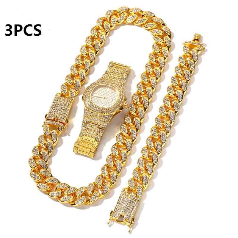 Watches 3 Pcs Necklace+watch+bracelet Gold Color Iced Out Paved Rhinestones Cz Watch Men Hip Hop Miami Cuban Chain Jewelry Watches Reloj, Slivery;brown
Watches 3 Pcs Necklace+watch+bracelet Gold Color Iced Out Paved Rhinestones Cz Watch Men Hip Hop Miami Cuban Chain Jewelry Watches Reloj, Slivery;brown