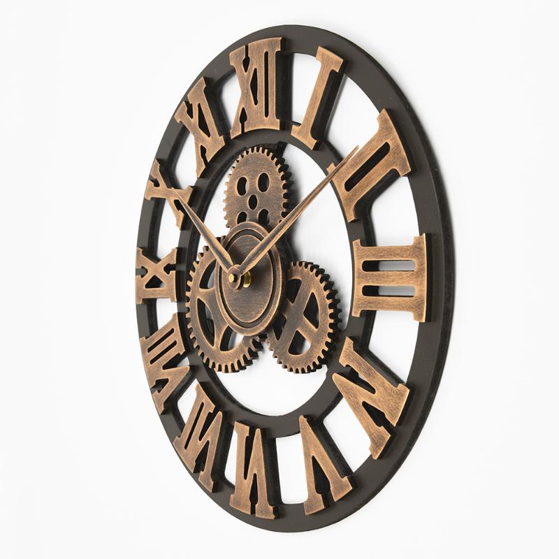 Wall Clocks Handmade Oversized 3D Retro Rustic Decorative Luxury Art Big Gear Wooden Vintage Large Clock On The Stereoscopic