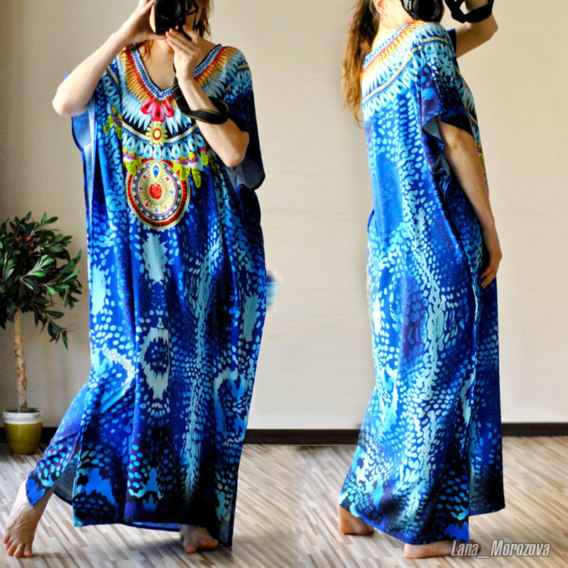 Quick-drying Bikini Cover-ups Bohemian Printed Summer Dress Cotton Tunic Women Plus Size Beach Wear Swim Suit Cover Up Q987 210420