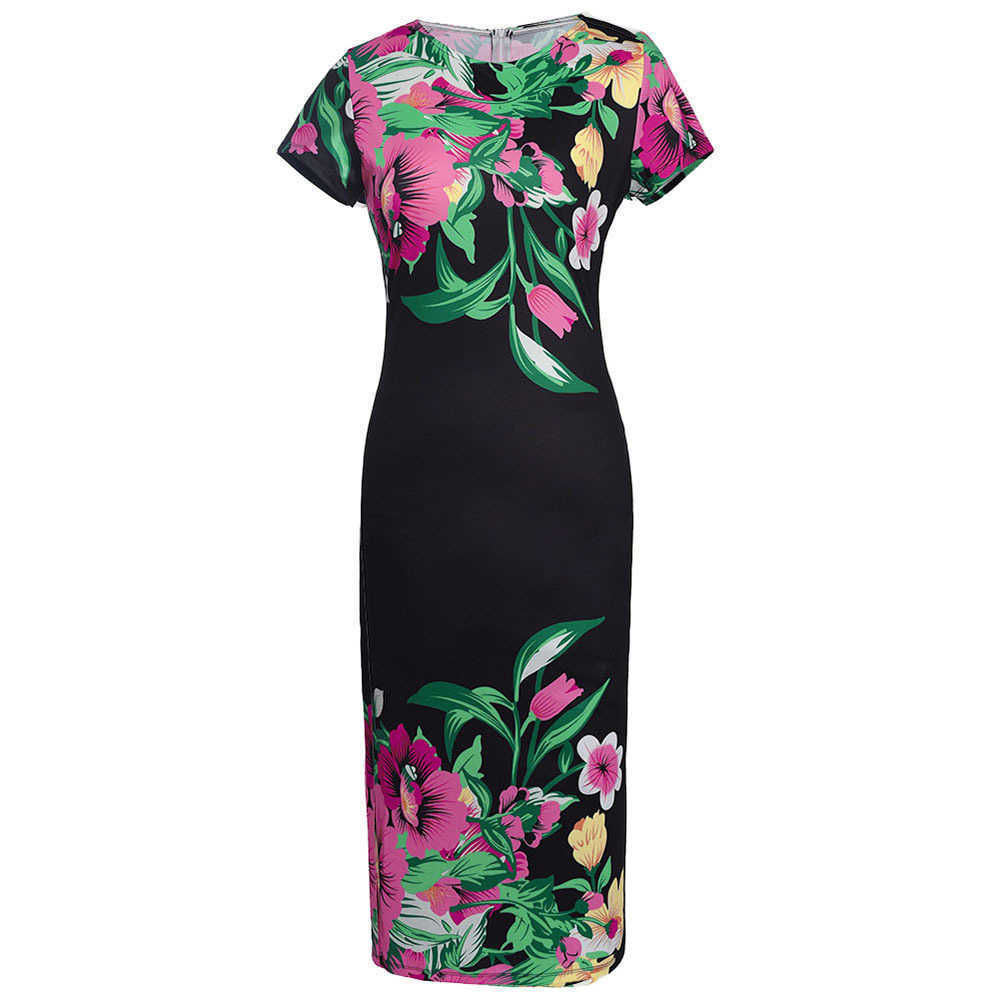 VANOVICH European Fashion Women Dress Temperament Spring and Summer Plus Size Short Sleeve Print Clothing 210615