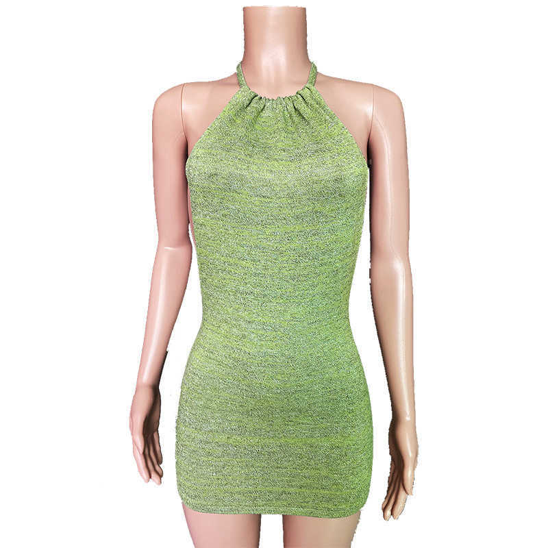 Summer Halter Sexy Backless Mini Dresses Bodycon Skinny Club Party Sleeveless Knitted Dress Fall Beach Holiday Women Clothing 210623