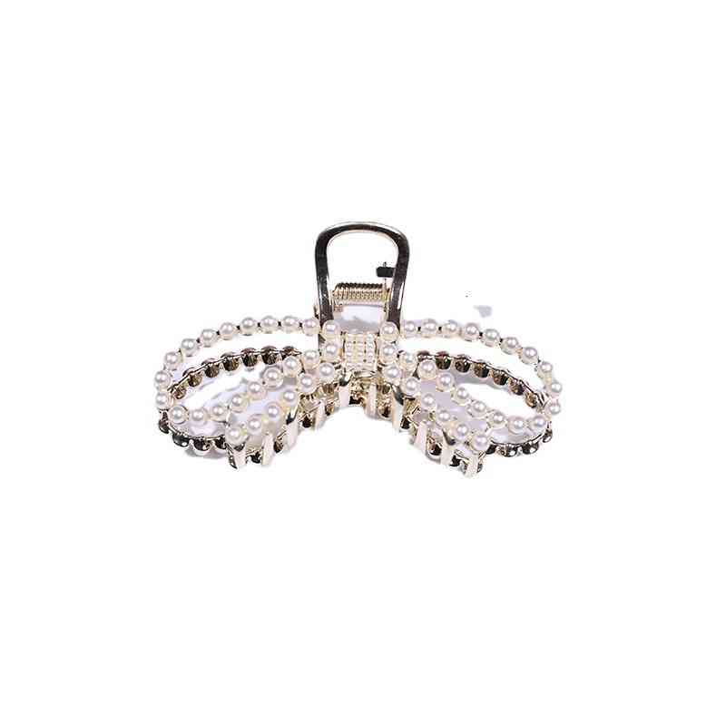 Hair Accessories Jewelry Pearl Bow Clip Metal Female Large pin Shark Back Long Korean Version