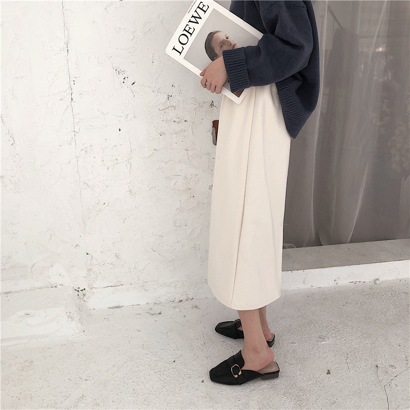 Korean Streetwear Solid A-Line OL Elegant Woolen Vintage Women High Waist Retro Skirt Female Long Skirts 210421