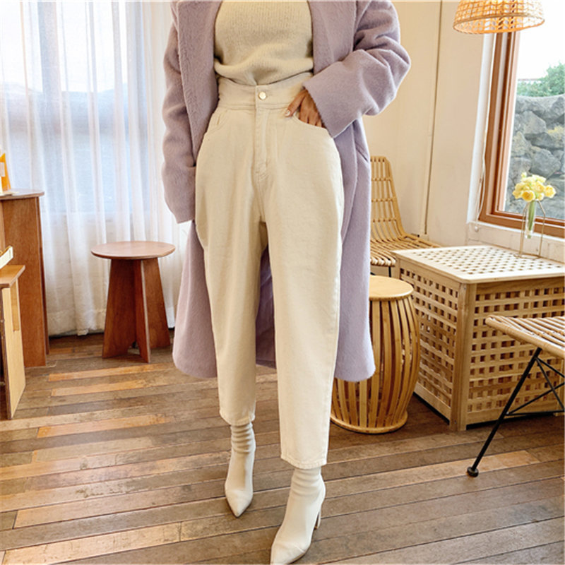 Milky White Chic Ankle-Length Cross Pants Woman Casual Solid High Waist Streetwear Quality Jeans Denim 210421