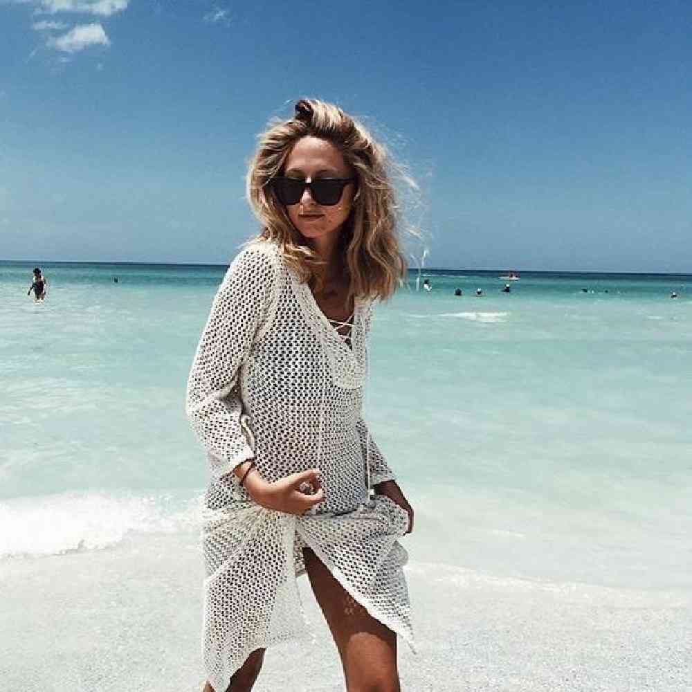 Arrivals Sexy Beach Cover up Crochet White Swimwear Dress Ladies Bathing Suit ups Tunic Saida de Praia #Q188 210420