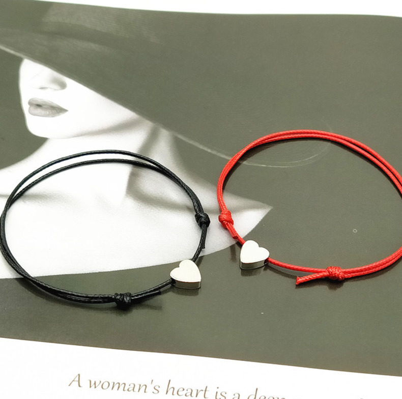 2 pcs/lots Tiny Love Heart Lucky Red Black White Color Rope Adjustable Fashion Couple Bracelet Wholesale