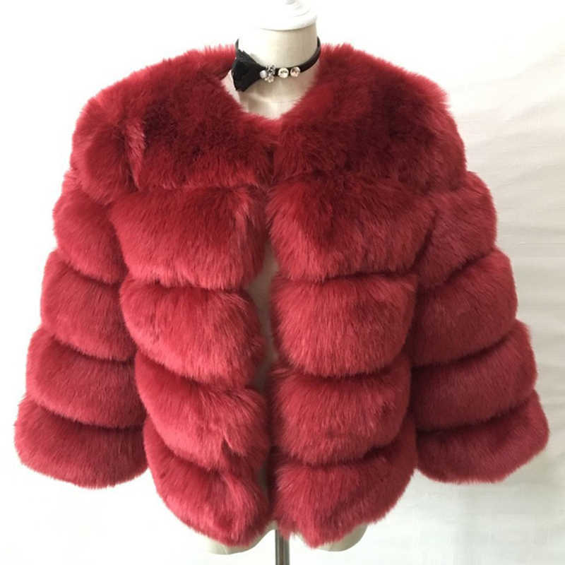 Rimocy Plus Size 4XL Faux Fur Coat Women Winter High Quality Thicken Warm Jackets Woman Long Sleeve Cropped Fur Coats Lady 211019