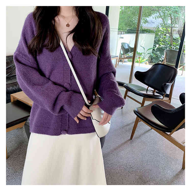 Cute Autumn Office Lady Knitted Cardigan Women Sweet Loose Tops Cardigans Casual Elegant Girls Sweater Coat 210519