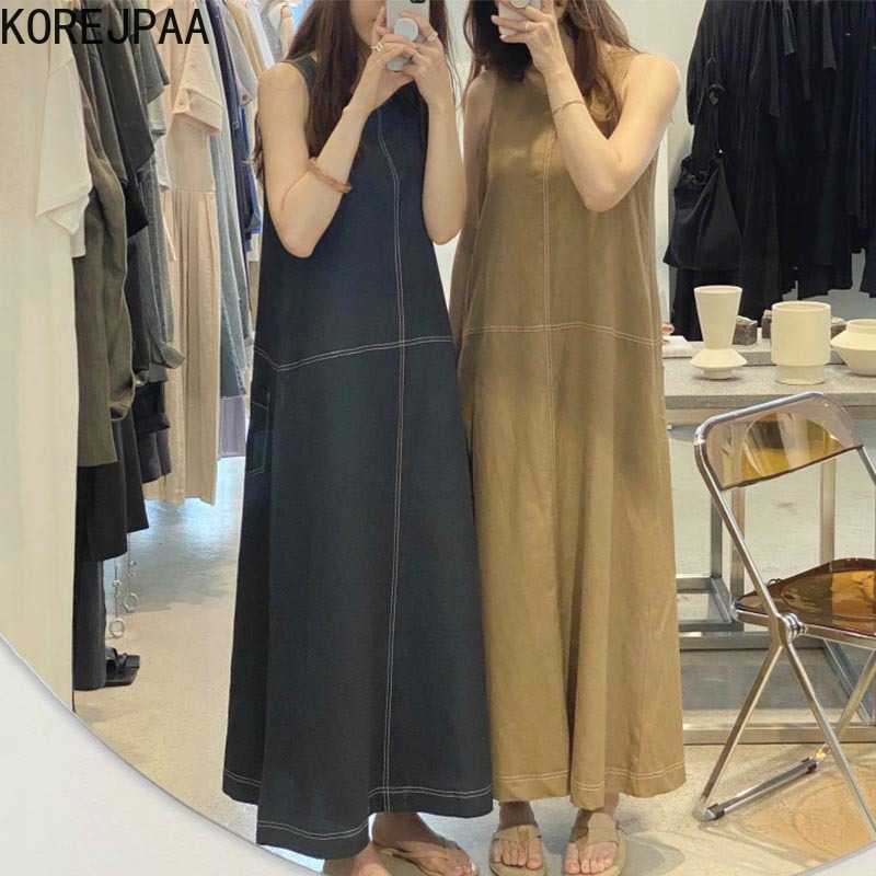 Korejpaa Women Dress Summer Korean Chic Retro Casual Round Neck Open Line Design Loose Versatile Sleeveless Vest Vestidos 210526, Dark blue
Korejpaa Women Dress Summer Korean Chic Retro Casual Round Neck Open Line Design Loose Versatile Sleeveless Vest Vestidos 210526, Dark blue