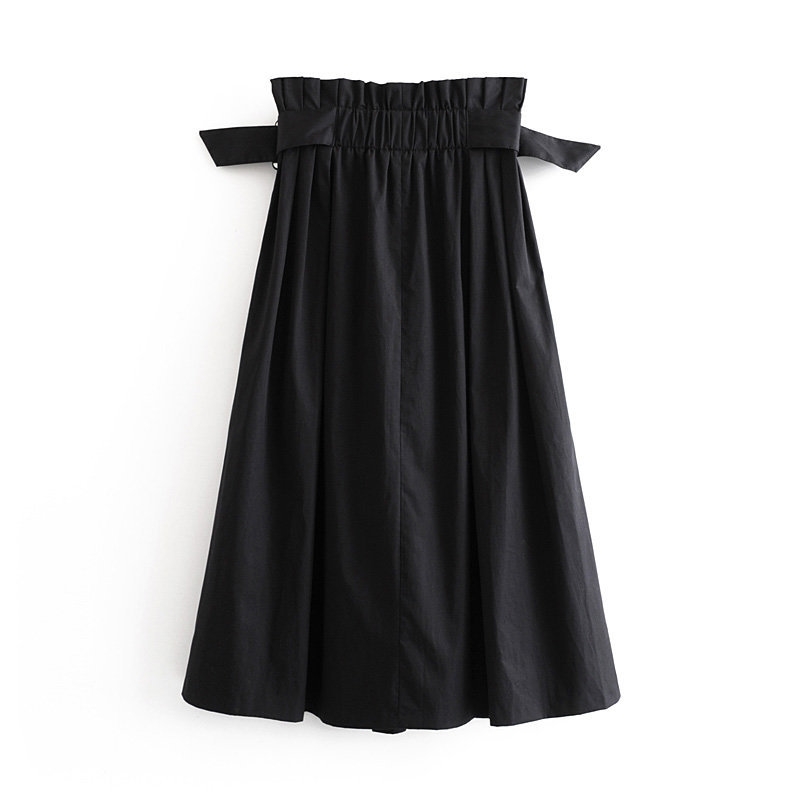 Autumn Skirts Women Solid Pleated Midi Length Elegant Female High Waist Belt A-line Casual Ladies Saias 210515