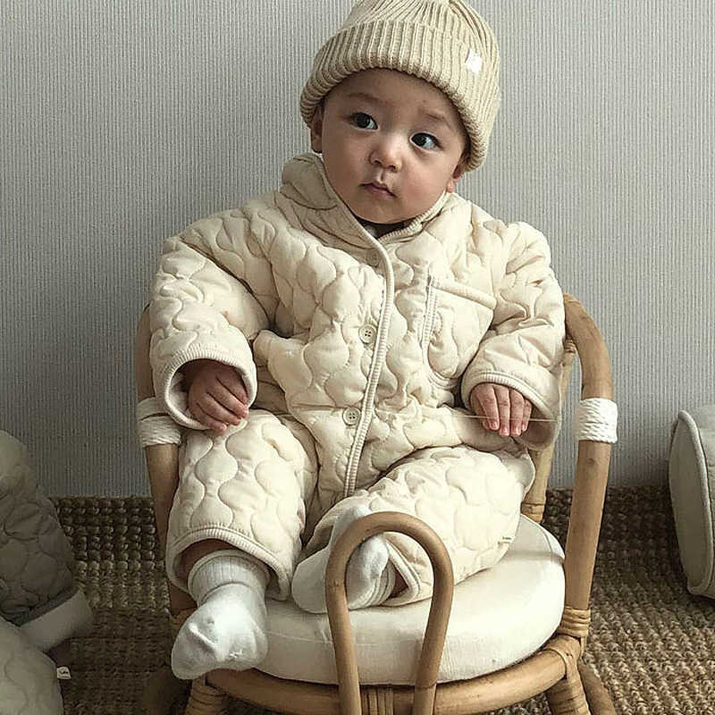 Winter Baby Warm Clothes Infant Thicken Romper Cotton Fashion Boys Plus Velvet Jumpsuit Retro Girls Down Jacket 0-24M 211011