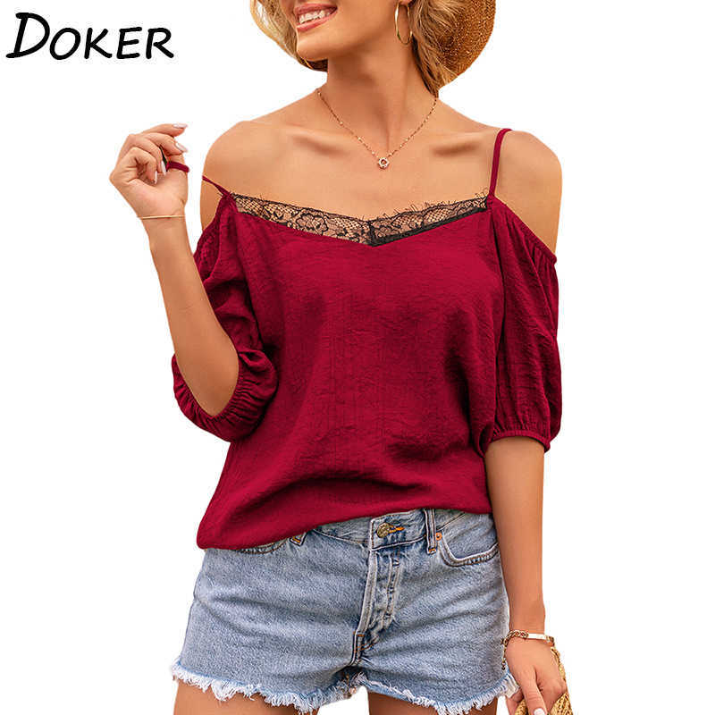 Slash Neck Sexy Spaghetti Strap Women Lace Patchwork Backless T Shirt Solid Color Summer Short Sleeve Female Tops 210604, Black
Slash Neck Sexy Spaghetti Strap Women Lace Patchwork Backless T Shirt Solid Color Summer Short Sleeve Female Tops 210604, Black