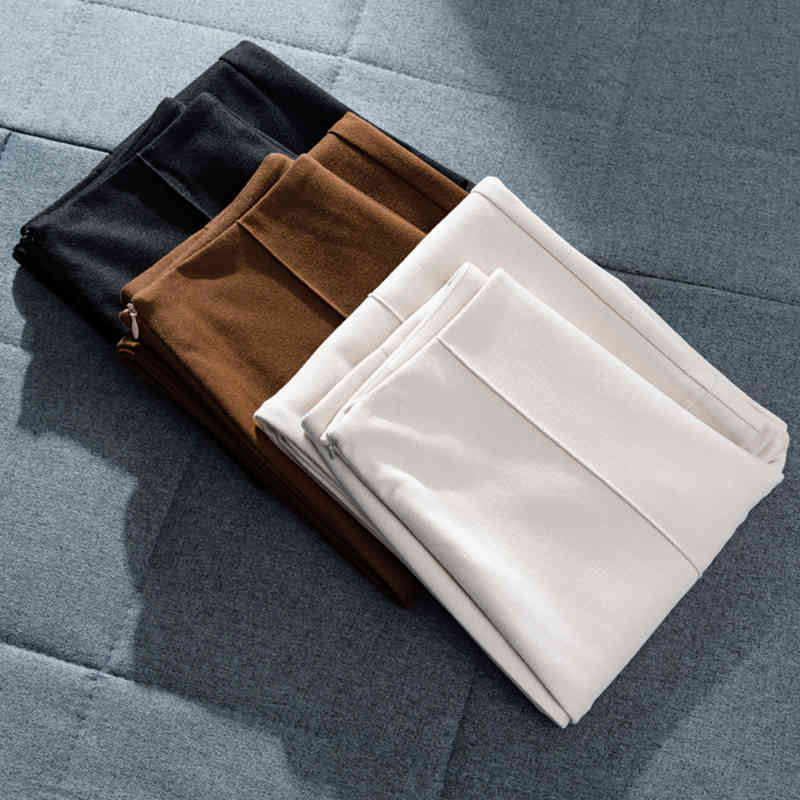 Korean Slim Woolen Wide Leg Autumn Winter Capri Casual Black Women Straight Loose High Waist Woman Pants 11586 210415