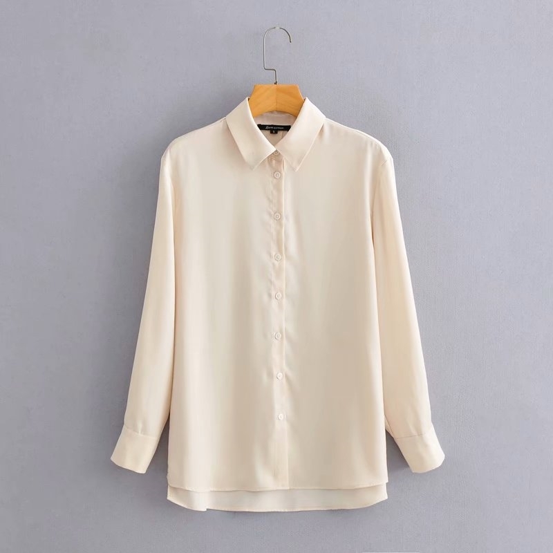 Elegant Women Turn Down Collar Shirts Fashion Ladies Satin Tops Streetwear Female Chic Solid Soft Blouses 210430