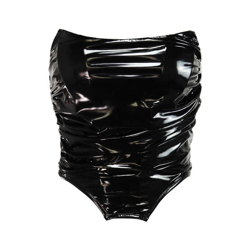 Colysmo Leather Corset Top Ruched Backless Black 2 Layer Elastic Strapless Zipper Sexy Bustier Tops Women Party Club Outfits 210527