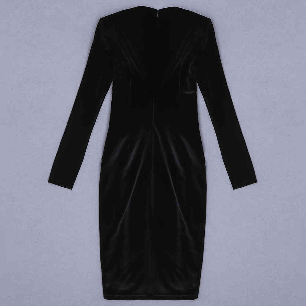 Summer Fashion Velvet Women'S Tight-Fitting Dress Sexy Long-Sleeved V-Neck Name Mid-Length Runway Club Party 210525