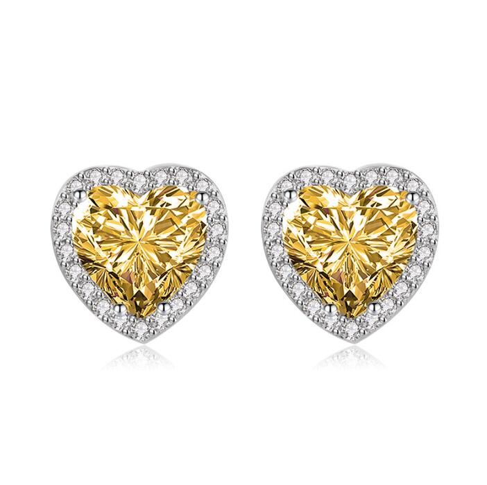 Sterg Heart Stud Earrings, 5A Cubic Zirconia, Sier Jewelry for Women, Valentine's Day Gifts, Multicolor Fashion Earrings