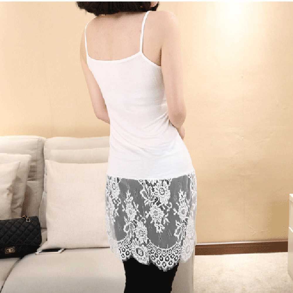 Women Ladies Sexy Camisole Lace Top Casual Undershirt Extender Long Tank Vest Cotton Black White M-4XL Vintage 904-730 210625