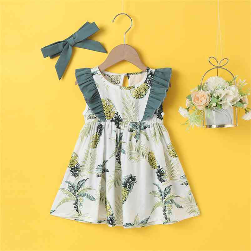 

Summer Arrivals Girls Style Dress Sleeveless Print Pineapple Cute A-Line Girl Cake Vestidos 0-2T 210629, Green