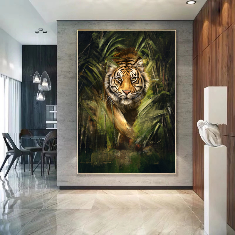 Cool Tiger In The Jungle Animal Posters Wall Art for Living Room Home Decor Modern Painting Canvas Prints HD Pictures Quadros