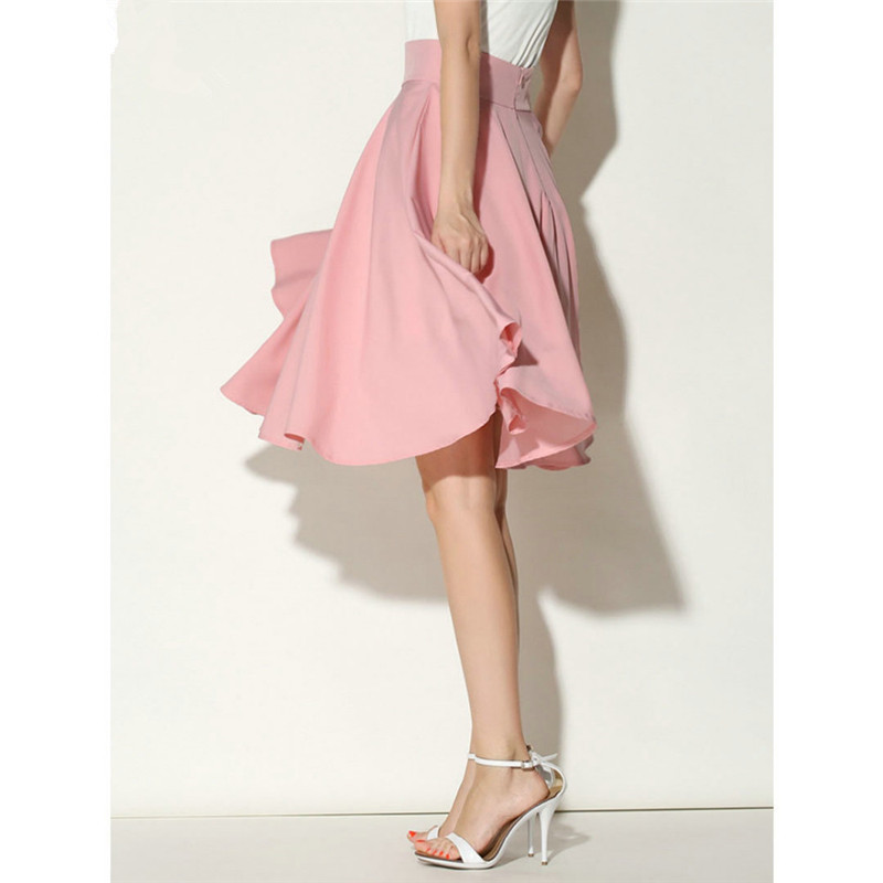 New Fashion Women Solid Knee-Length Big Swing Umbrella Skirt High Waist Vintage Ladies Midi Saia Skater Skirt 210408
