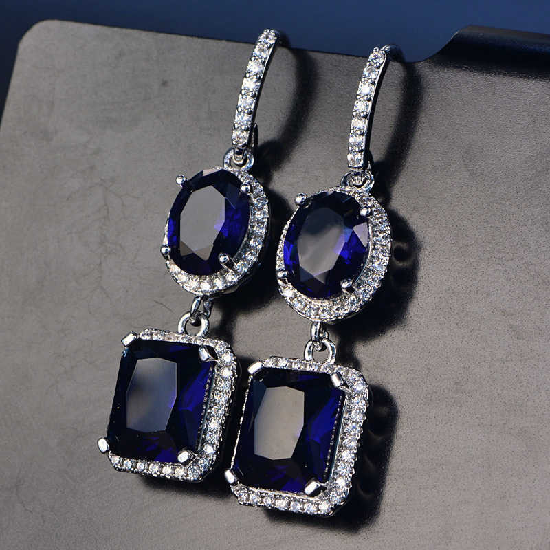 PANSYSEN 100% 925 sterling silver Emerald Sapphire Gemstone Drop Earrings For Women Anniversary Party Fine Jewlery Wholesale 210624