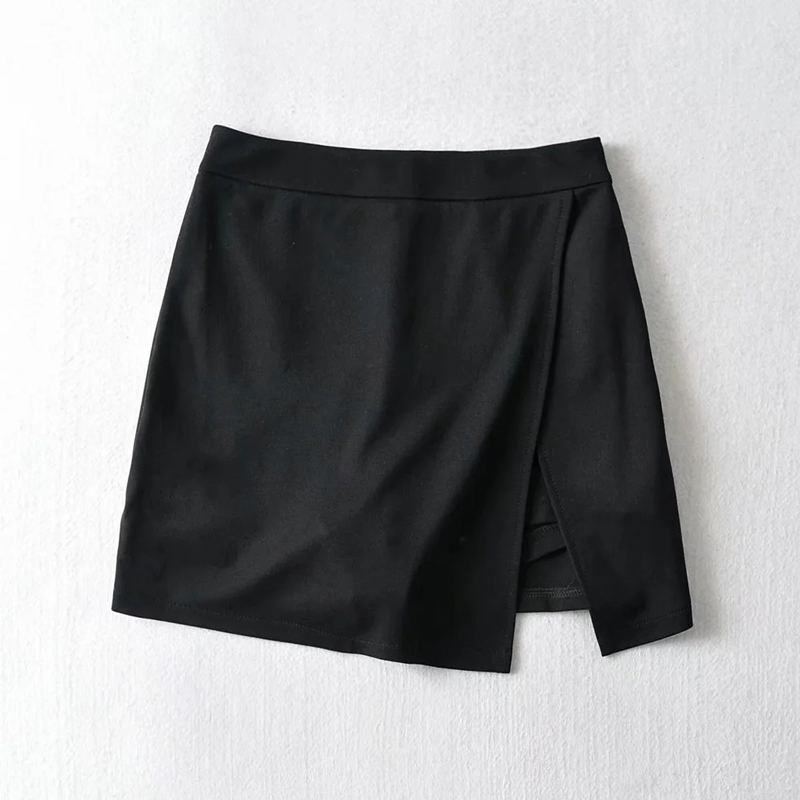 Korean High Waist Long Legs Side Slits Anti Skirt Short With Safety Women Front Mini Skort In Black QA75 210603