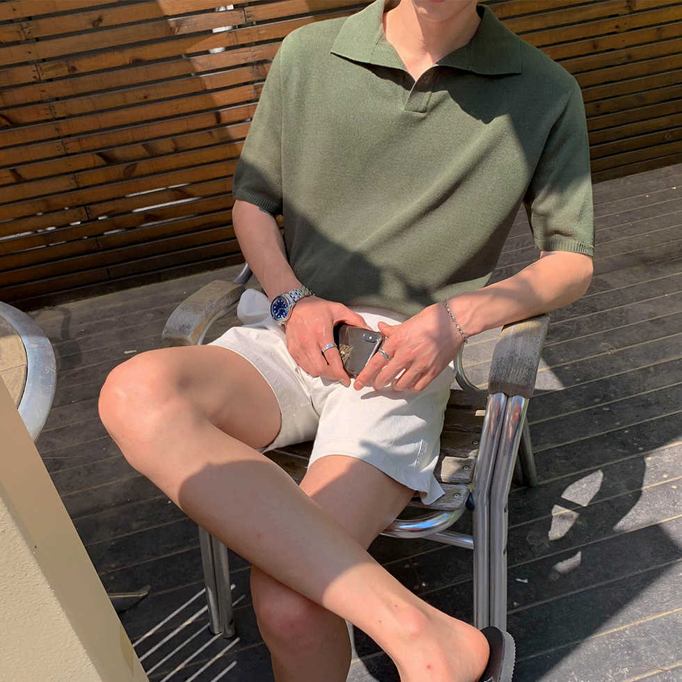 IEFB / men's wear summer turn down collar short sleeve t-shirt for male trend Korean fashion all-match tops 9Y2255 210629