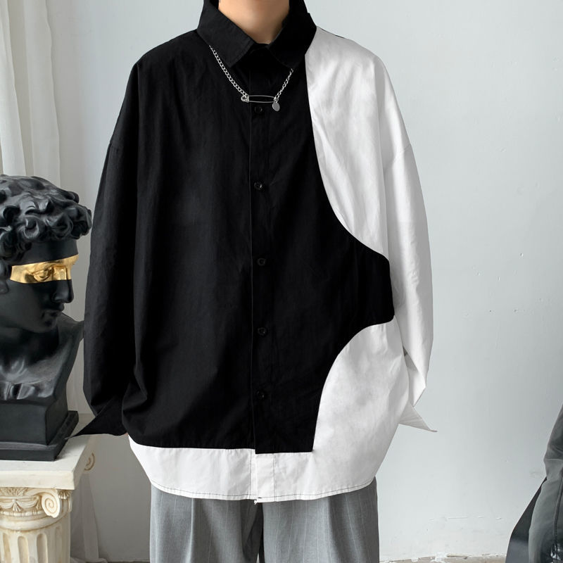 Men's Long Sleeve Color Stitching Hawaiian Shirt Camisa Masculina French Cuff Mens Cotton Clothes Fashion Shirts M-5XL 210410