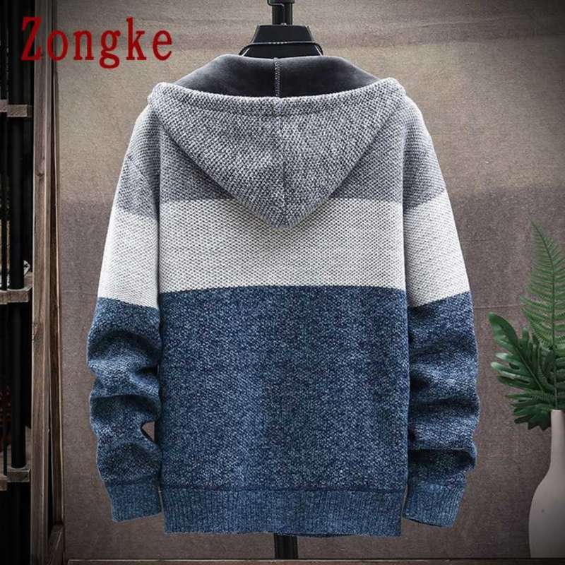 Zongke Patchwork Hooded Cardigan Men Clothing Winter Knitted Cardigan Sweater Men Coats Wool Men Sweater Fashion M-3XL 210929