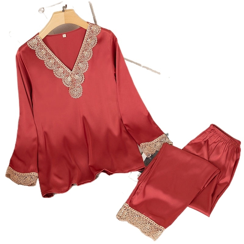 4611c-4 Womens Silk Satin Pajamas Pyjama set Sleepwear Suit Female Sleep Two Piece Set Loungewear Home Wear49b1-1 210924