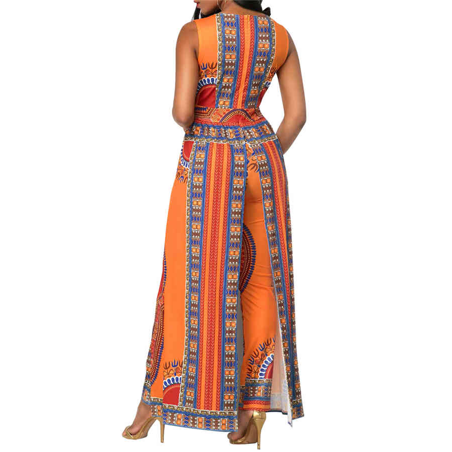 BAIBAZIN African Dresses for Women's Explosion Models Fashion Autumn Positioning Printing Orange Ethnic Pants 210408