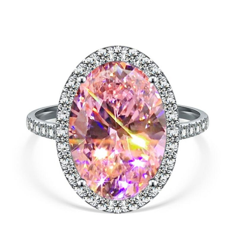 Choucong Brand Wedding Rings Luxury Jewelry 925 Sterling Silver Large Pink Topaz CZ Diamond Gemstones Eternity Women Engagement Band Ring For Lover Gi