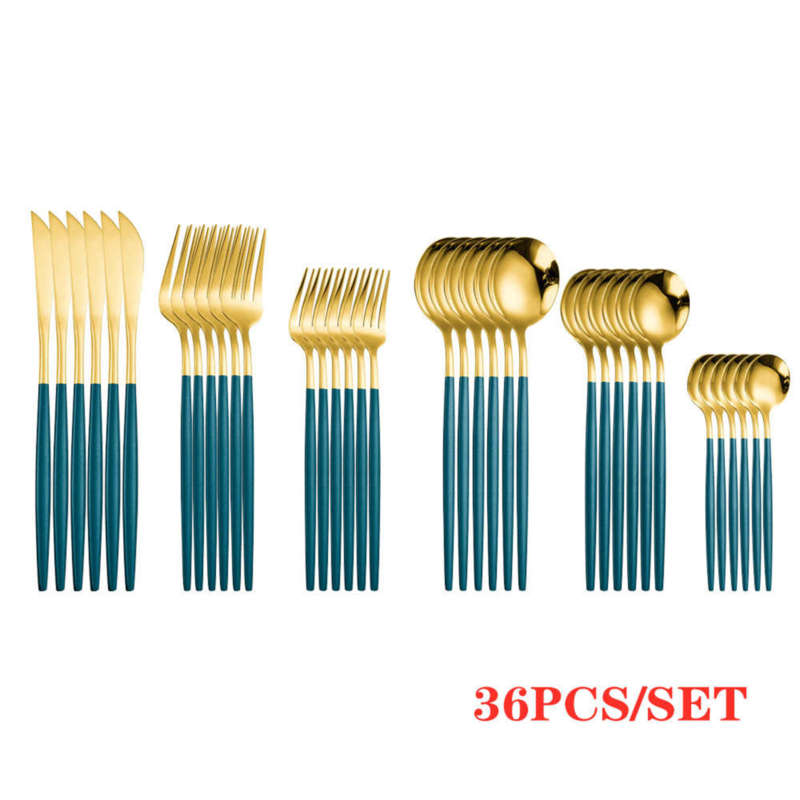 Gold Cutlery Sets Golden Spoons Forks Knives SetStainless Steel Knife Fork Coffee Spoon Chopsticks Mirror Dinnerware Set 210928