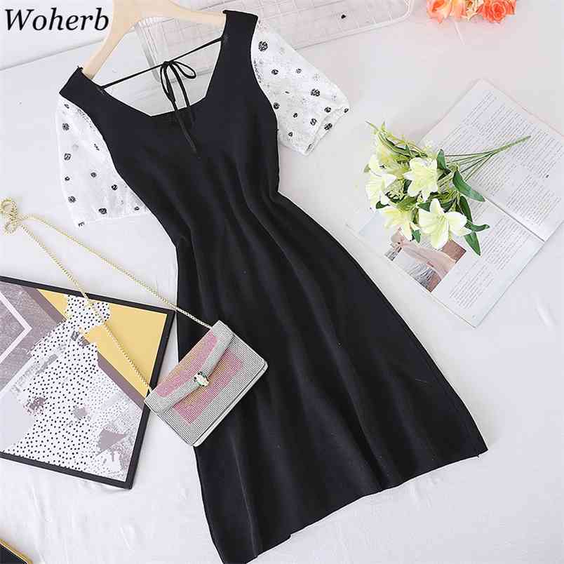 Dress Women Korean Elegant Black Robe Patchwork Gauze Short Sleeve Mini Dresses Retro Temperament V Neck Slim Vestidos 210519
Dress Women Korean Elegant Black Robe Patchwork Gauze Short Sleeve Mini Dresses Retro Temperament V Neck Slim Vestidos 210519