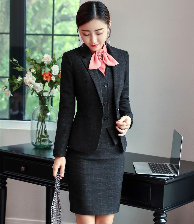 Work Dresses Formal Uniform Designs Business Suits With 4 Piece Blazer And Skirt Vest Coat & Waistcoat Blouses For Ladies Sets, Black grid
Work Dresses Formal Uniform Designs Business Suits With 4 Piece Blazer And Skirt Vest Coat & Waistcoat Blouses For Ladies Sets, Black grid