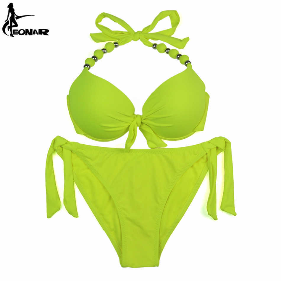 EONAR Swimwear Women Solid Brazilian Bikini Set Sexy Push Up Swimsuit Bathing Suit Beach Wear Plus Size XXL 210625