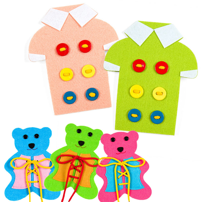 Non Woven Felt Craft Little Bear School Study Tools 14x 18cm Learn to Tie Shoes 1 Pcs Puzzle Game Diy Making Materials