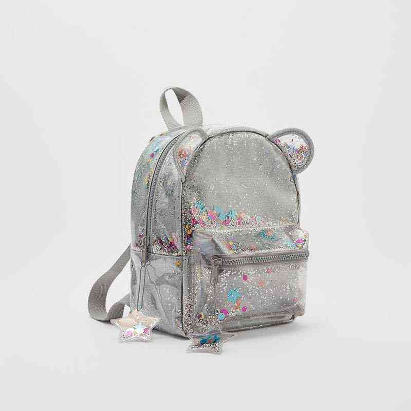 2021 New Silver cat ear glitter mini backpack ladies or cute children glitter sequin backpack Y1105