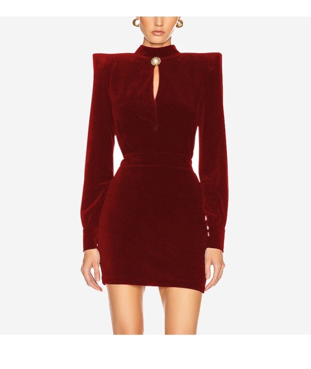 runway celebrity sexy mini dress women femme slim bodycom one button velvet red black long sleeve spring autumn dresses 210421