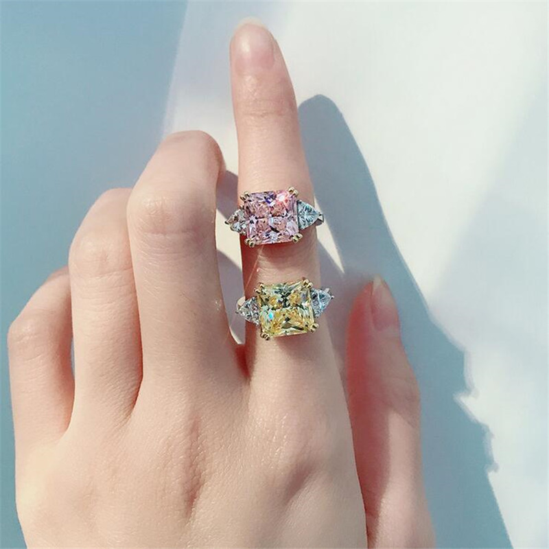 Choucong Unique Cocktail Wedding Rings Luxury Jewelry 925 Sterling Silver Radiant Cut Pink Topaz Moissanite Diamond Gemstones Eternity Women Engagemen
