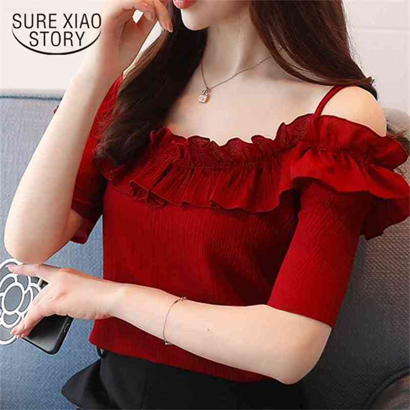fashion sexy women' s clothing short sleeve chiffon ruffled blouse female shirt summer tops blusas D825 30 210506