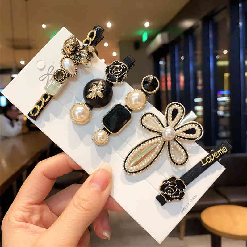 Hair Accessories 5-piece Hairpin Korean Side Clip Alloy Duck Beak Banger Pearl Headdress Bear