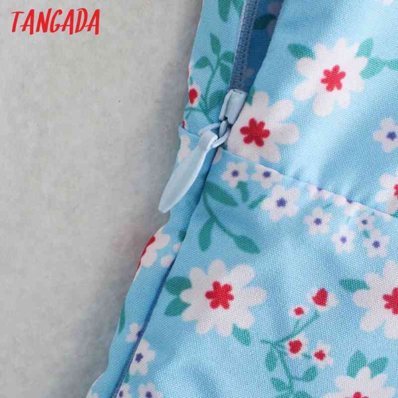 Summer Women Blue Floral Mini Sleeveless Strap Ladies Dress Vestidos XN324 210416