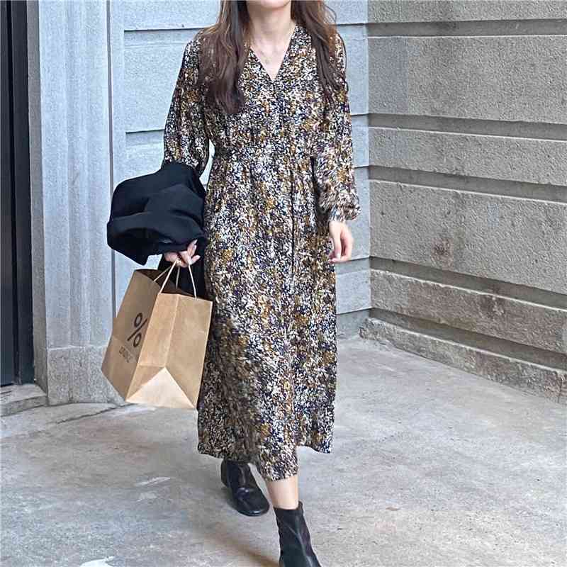 Plus Size Spring Girls Boho print Female Vintage Dress Party oversize long Sleeve Women Dresses Robe Vestido 210417Z